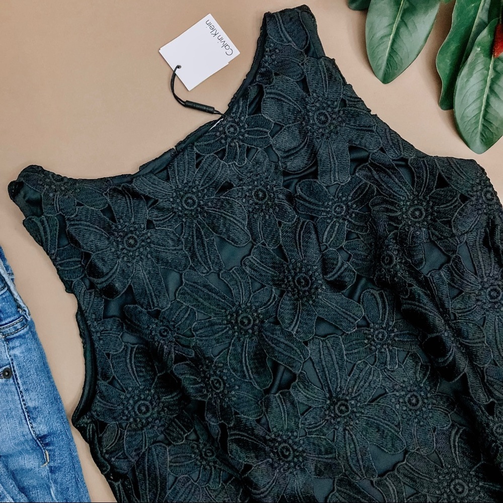 Calvin Klein Black Floral Lace Sleeveless Shell Top - Picture 2 of 16